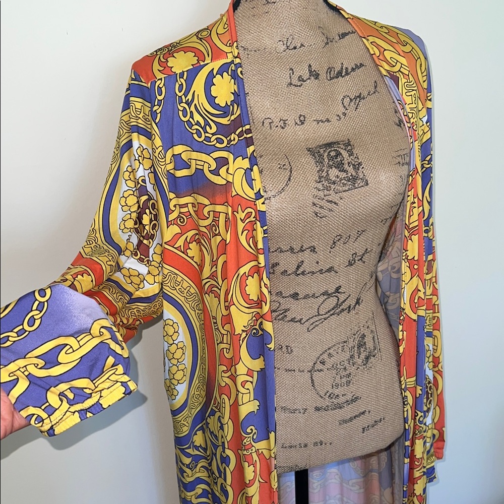 Colorful Patterned Long Kimono - Picture 3 of 6